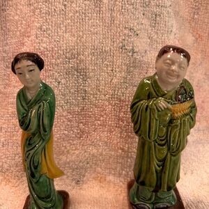 Vintage Chinese mud man and woman figurines.  3.75”H, 1.5”W, no cracks or chips.